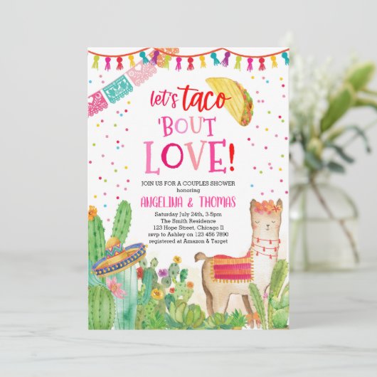 ラブメキシコのフィエスタピンクカップルのシャワー 招待状 (スタンド正面)