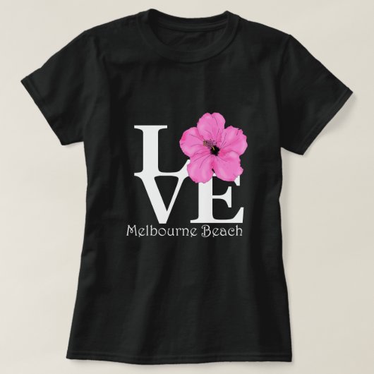 ラブメルボルンビーチピンクハイビスカス Tシャツ (デザイン正面)