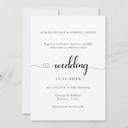 ラブモダンハートエレガント白黒結婚ズ 招待状 (正面)