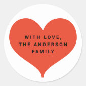 ラブモダン赤いハートクリスマスホリデーギフトラベル ラウンドシール (正面)