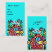 ラブモノグラムのピーコック赤アクアブルーターコイズ 名刺 (正面/裏面)
