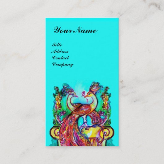 ラブモノグラムのピーコック赤アクアブルーターコイズ 名刺 (正面)