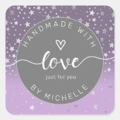 ラブモノグラムの正方形に手作りの銀色の星 スクエアシール (正面)
