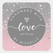 ラブモノグラムの正方形に手作りの銀色の星 スクエアシール (正面)