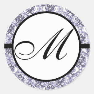ラブモノグラム紫結婚ダマスクの漢字 ラウンドシール