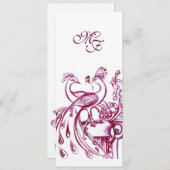 ラブモノグラム赤ピンクのピーコック金ゴールド 案内状 (正面/裏面)