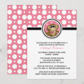 ラブモンキーピンク水玉模様ベビーシャワー招待状 招待状 (正面/裏面)