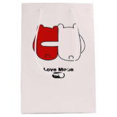 ラブモードオンカワイベアカップルのバレンタイン ミディアムペーパーバッグ (正面)