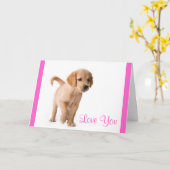 ラブユゴールデンレトリエバーパピードッググリーティングカード カード (黄色い花)