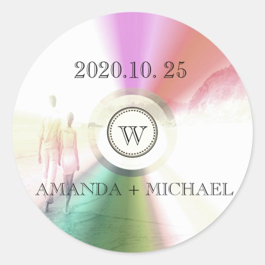 ラブユニークモダンレトロCD結婚式の引き出物 ラウンドシール (正面)