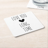 ラブユロングタイムタイポグラフィハート スクエアペーパーコースター (アングル)