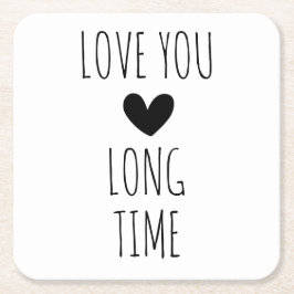 ラブユロングタイムタイポグラフィハート スクエアペーパーコースター