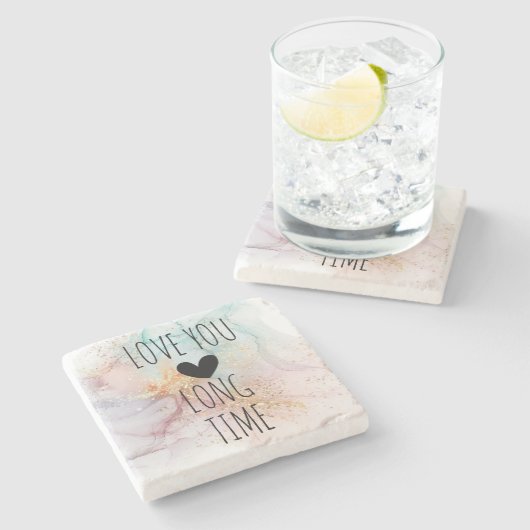 ラブユロングタイムレインボーインク金ゴールドグリッター ストーンコースター (横)