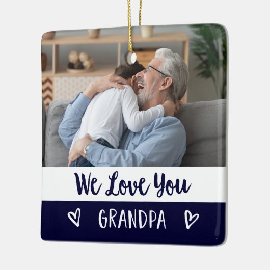 ラブユーおじいちゃん |ネイビーブルーカラーブロック2枚写真 セラミックオーナメント (左)