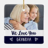 ラブユーおじいちゃん |ネイビーブルーカラーブロック2枚写真 セラミックオーナメント (裏面)