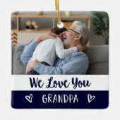 ラブユーおじいちゃん |ネイビーブルーカラーブロック2枚写真 セラミックオーナメント (正面)