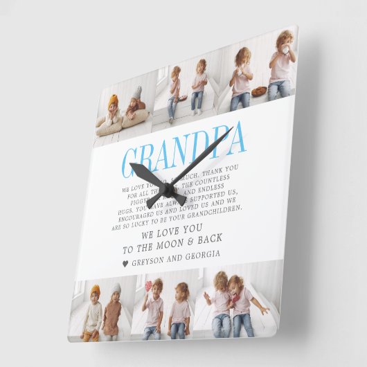 ラブユーおじいちゃん |写真カスタムのコラージュ スクエア壁時計 (傾斜)