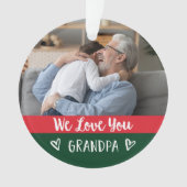 ラブユーおじいちゃん |赤い緑の色のブロック2枚の写真 オーナメント (正面)