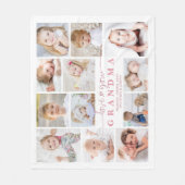 ラブユーおばあちゃん12フォトコラージュハートホワイトピンク フリースブランケット (正面)