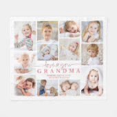 ラブユーおばあちゃん12フォトコラージュハートホワイトピンク フリースブランケット (正面(横))