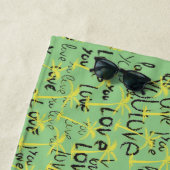 ラブユーおもしろいサマーパームズタイポグラフィアート ビーチタオル (インサイチュ)