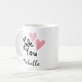ラブユーかわいいピンクのローズハート コーヒーマグカップ (正面左)
