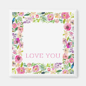 ラブユーウォーターカラーピンクフローラ白 マグネット (正面)