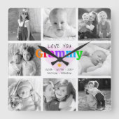 ラブユーグラミーカラフル8モダンフォトコラージュ スクエア壁時計 (正面)