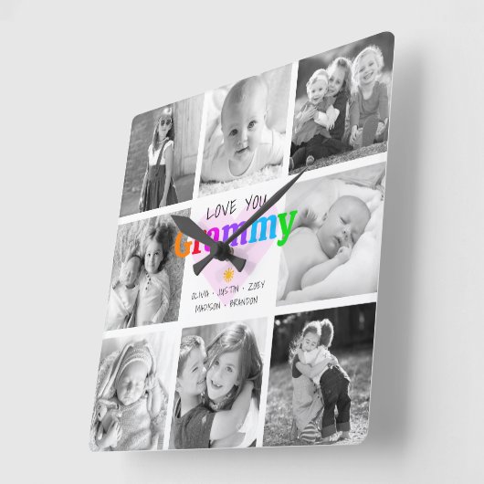 ラブユーグラミーカラフル8モダンフォトコラージュ スクエア壁時計 (傾斜)