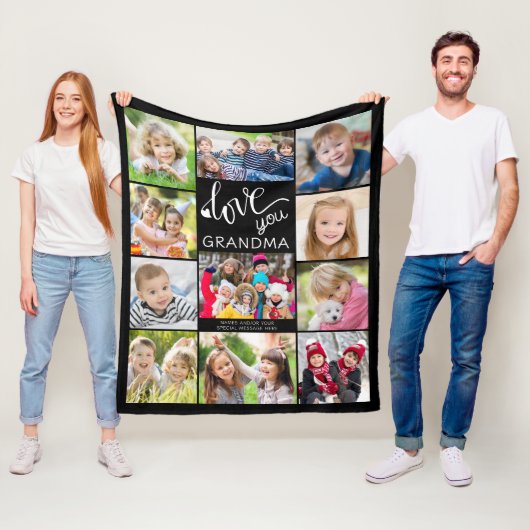 ラブユーグランマフォトコラージュ11写真カスタム フリースブランケット (インサイチュ)