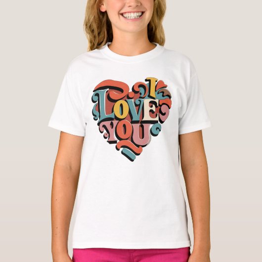 ラブユーハートレトロサイケデリア Tシャツ (正面)