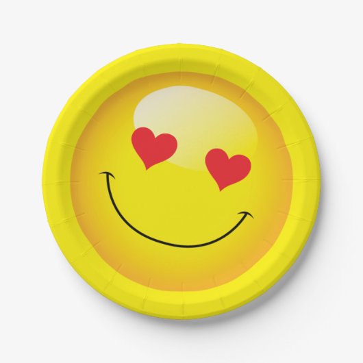 ラブユーハート目かわいい絵文字婚約パーティ ペーパープレート (正面)
