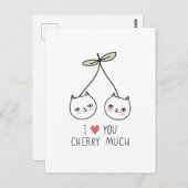 ラブユーバレンタインデーさくらんぼ猫好き ポストカード (正面/裏面)
