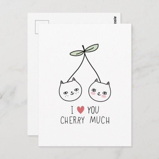 ラブユーバレンタインデーさくらんぼ猫好き ポストカード (正面/裏面)