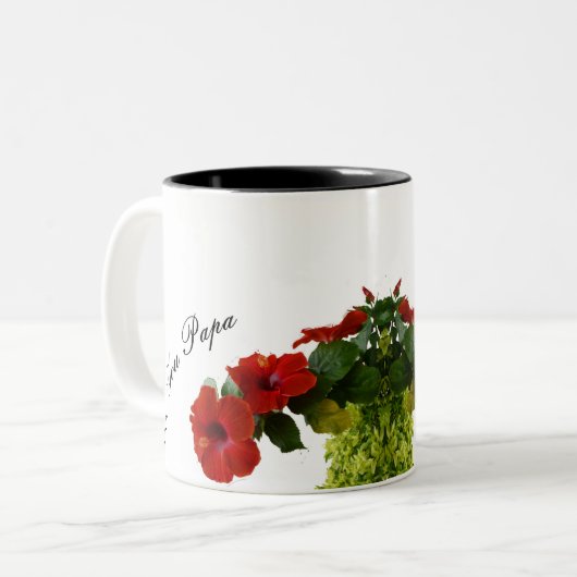 ラブユーパパ父の日フローラ赤ハイビスカス ツートーンマグカップ (正面左)