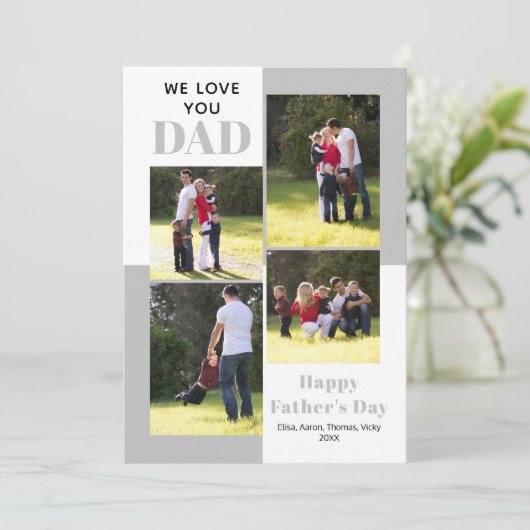 ラブユーパパ4枚の写真グレー父の日カード (スタンド正面)