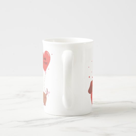 ラブユーファー – 今までにかわいいダッシュンドッグ赤いハート ボーンチャイナマグカップ (裏面)