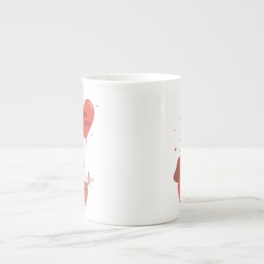 ラブユーファー – 今までにかわいいダッシュンドッグ赤いハート ボーンチャイナマグカップ (正面)