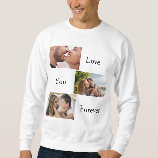 ラブユーフォーエカスタムバー3人の写真と名前のカップル スウェットシャツ (正面)