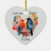 ラブユーフォーエバーバード名前をカスタムする日付 セラミックオーナメント (正面)