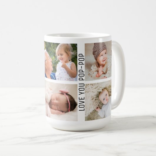 ラブユーポップ・アートの6フォトポップ・アートのコラージュじカスタムいちゃん コーヒーマグカップ (正面右)