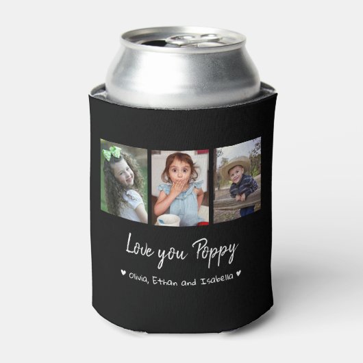 ラブユーポピー3フォトコラージブラックカスタム 缶クーラー (缶正面)