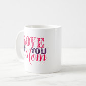 ラブユーママタイポグラフィとブラックハートコーヒーマグ コーヒーマグカップ (正面左)