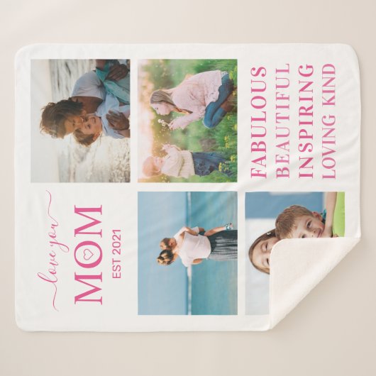 ラブユーママ家族フォトコラージュタイポグラフィ シェルパブランケット (正面(横))