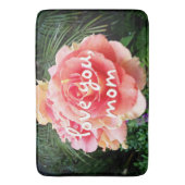 ラブユーママ引用文ピンクローズ写真モダン バスマット (正面縦)
