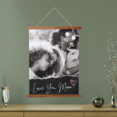 ラブユーママ白黒ピンクハートカスタム写真 吊り下げ型タペストリー