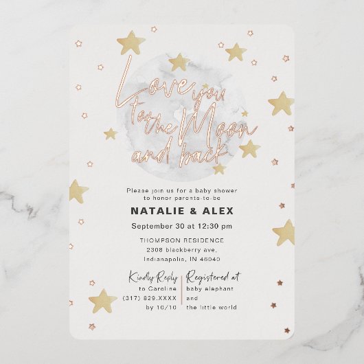 ラブユームーン&バックガールベビーシャワー 箔招待状 (正面)
