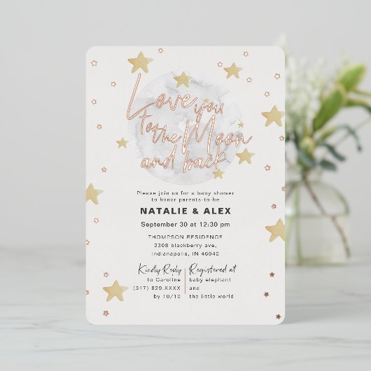 ラブユームーン&バックガールベビーシャワー 箔招待状 (立ち正面)