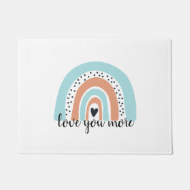 ラブユーモアレインボーハートブルーピーチ ドアマット