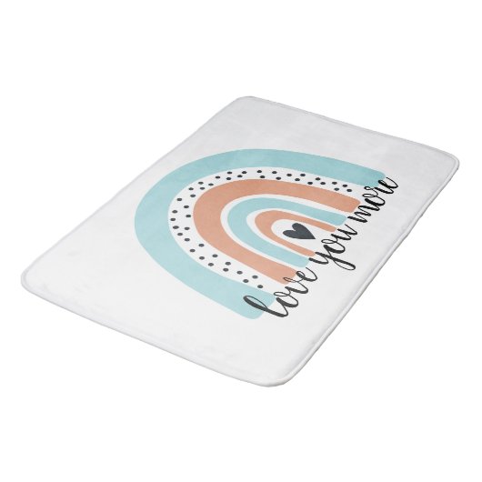 ラブユーモアレインボーハートブルーピーチ バスマット (アングル)